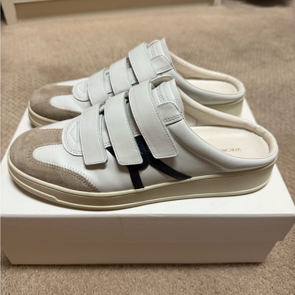 Veronica Beard Cream and Brown Velcro Sneakers - Picture 2 of 6